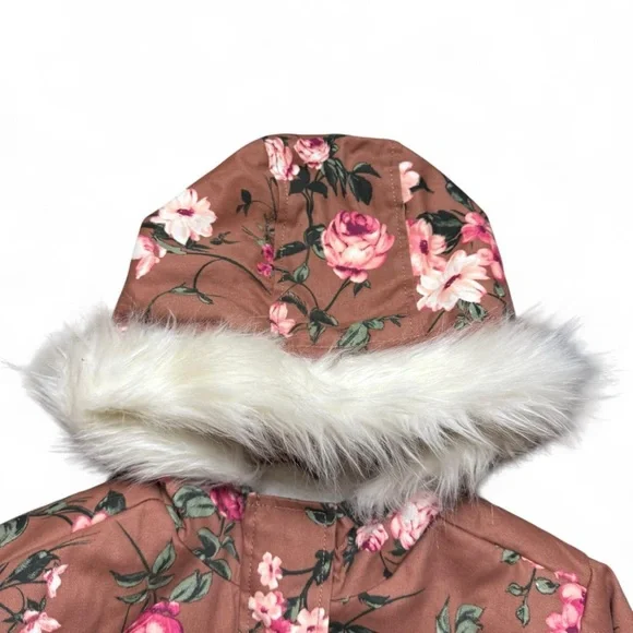 The Children's Place Floral Puffer Jacket with Faux Fur Hood - Picture 7 of 8